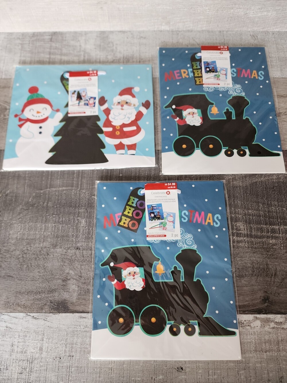 SCRATCH OFF Christmas Gift Bags Lot of 3 - Celebrate It - Sealed Santa Train